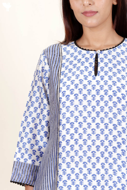 Chanderi Silk Kurta Pant And Dupatta Set In Block Print