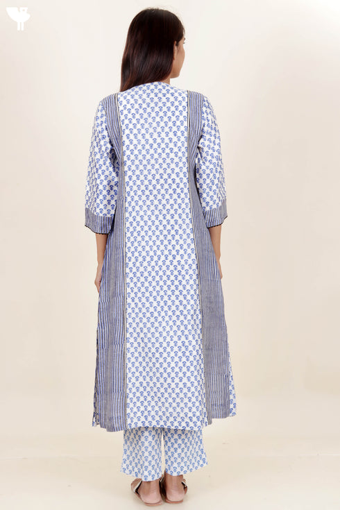 Chanderi Silk Kurta Pant And Dupatta Set In Block Print