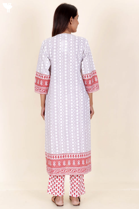 Cotton Kurta And Pant Set With Dupatta In Block Print