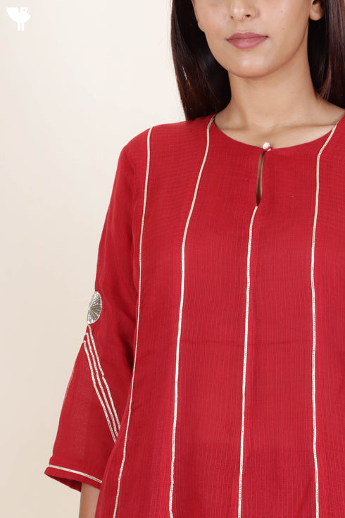 Kota Doria Kurta Dupatta And Pant Set