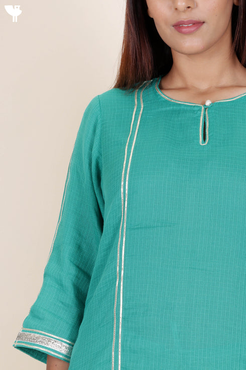 Kota Doria Kurta Pant And Dupatta Set With Gota Patti