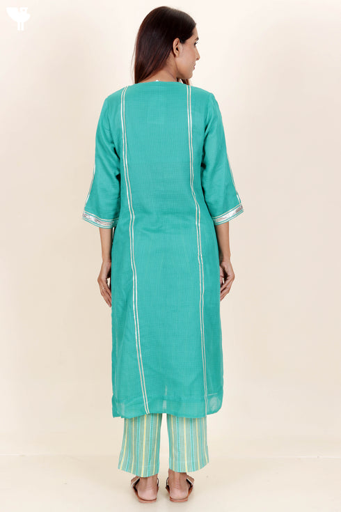 Kota Doria Kurta Pant And Dupatta Set With Gota Patti