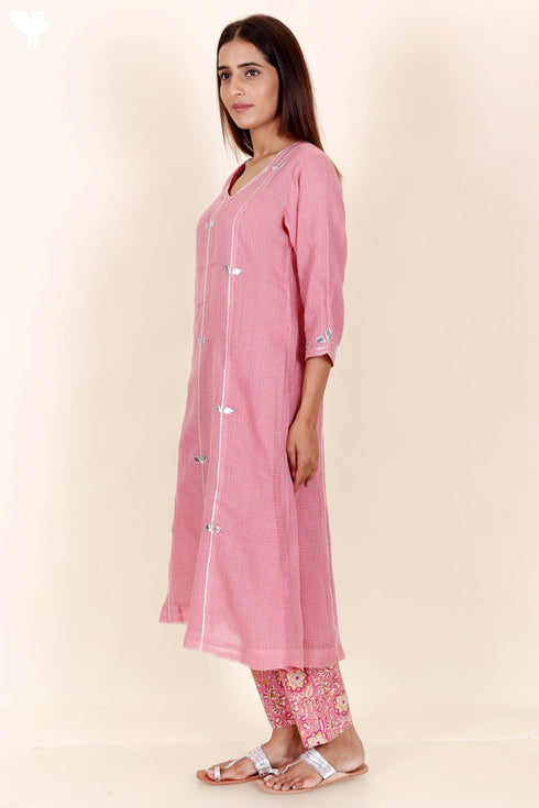 Kota Doria Kurta Pant And Dupatta Set With Gota Patti
