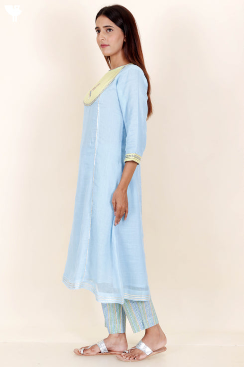 Kota Doria Kurta Pant And Dupatta Set With Gota Patti