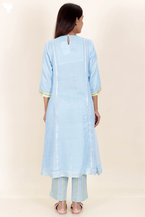 Kota Doria Kurta Pant And Dupatta Set With Gota Patti