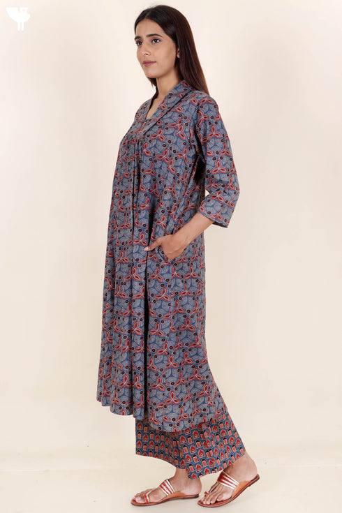 Cotton Dobby Kurta And Pant Set In Block Print