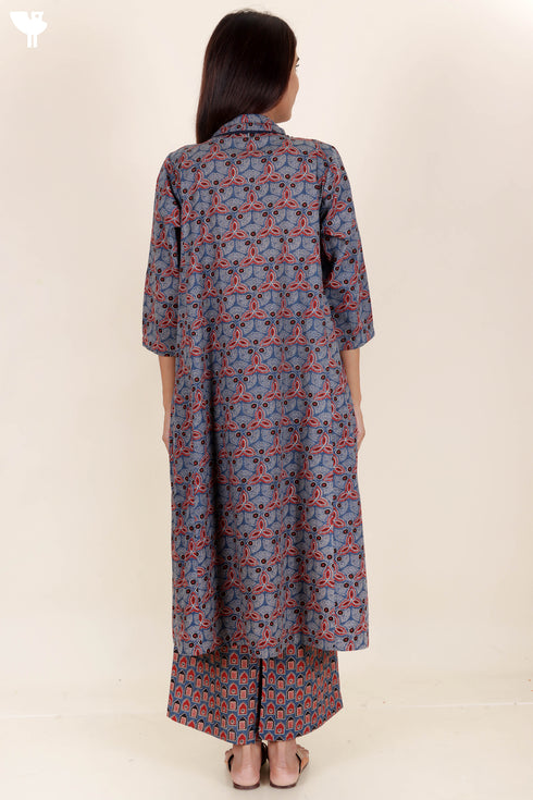 Cotton Dobby Kurta And Pant Set In Block Print