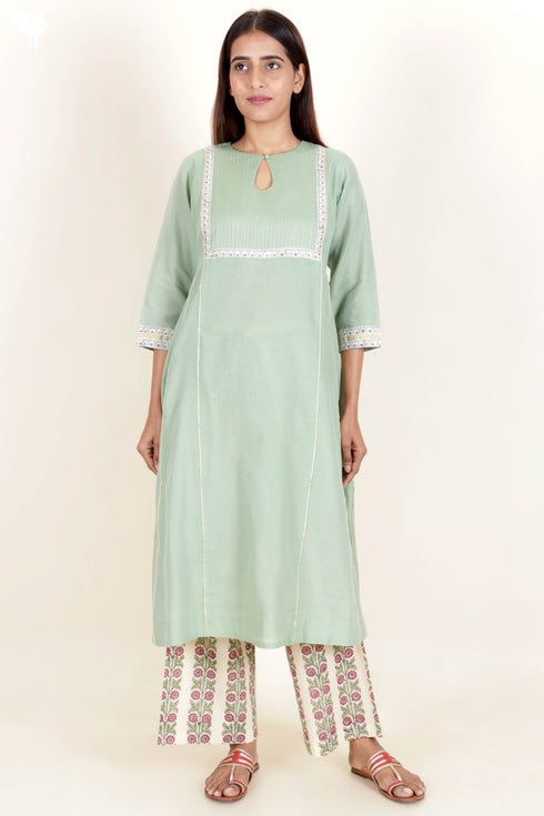 Chanderi Silk Kurta With Dupatta And Pant Set
