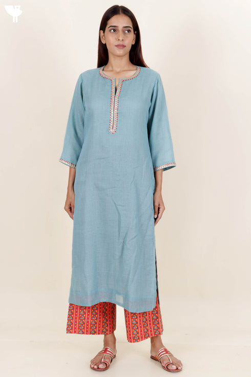 Kota Doria Kurta Dupatta And Pant Set