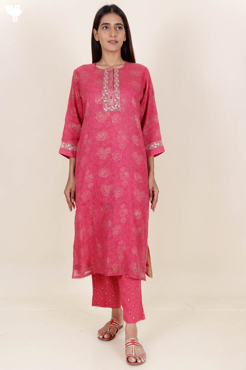 Kota Doria Kurta- Dupatta And Pant Set