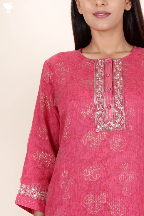 Kota Doria Kurta- Dupatta And Pant Set