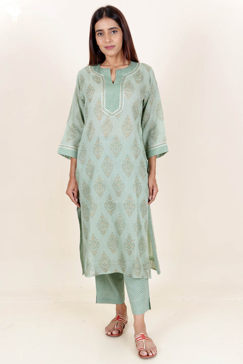 Kota Doria Kurta- Dupatta And Pant Set