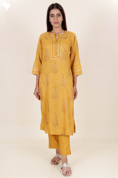 Kota Doria Kurta- Dupatta And Pant Set