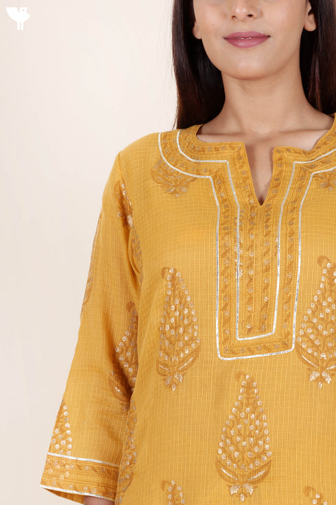 Kota Doria Kurta- Dupatta And Pant Set