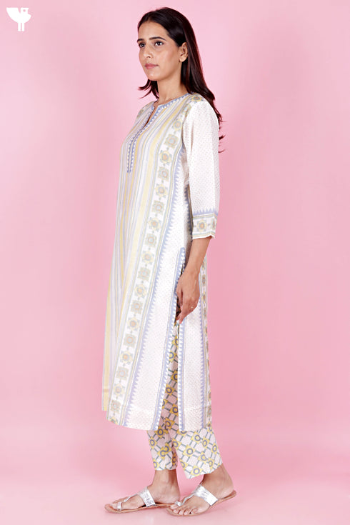 Chanderi Silk Kurta Pant And Dupatta Set In Block Print
