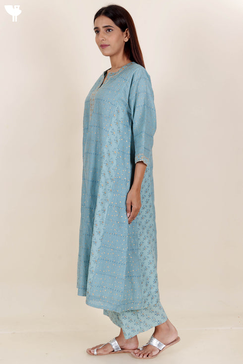 Chanderi Silk Kurta Pant And Dupatta Set In Block Print