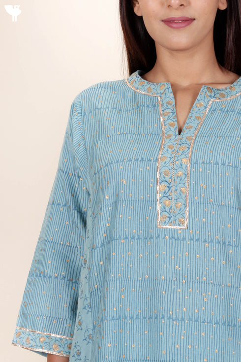 Chanderi Silk Kurta Pant And Dupatta Set In Block Print