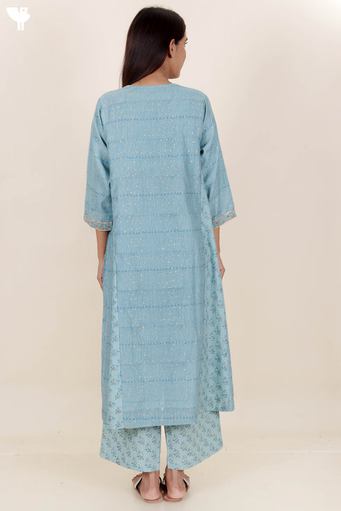 Chanderi Silk Kurta Pant And Dupatta Set In Block Print