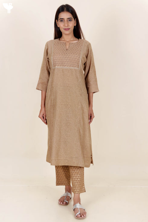 Chanderi Silk Kurta Pant And Dupatta Set In Block Print