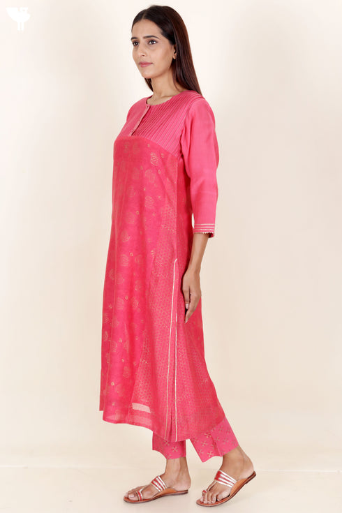 Chanderi Silk Kurta Pant And Dupatta Set In Block Print