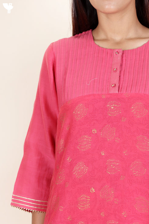 Chanderi Silk Kurta Pant And Dupatta Set In Block Print