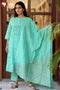 Chanderi Silk Kurta Pant And Dupatta Set In Block Print