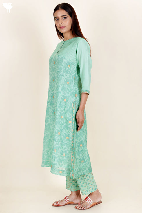 Chanderi Silk Kurta Pant And Dupatta Set In Block Print