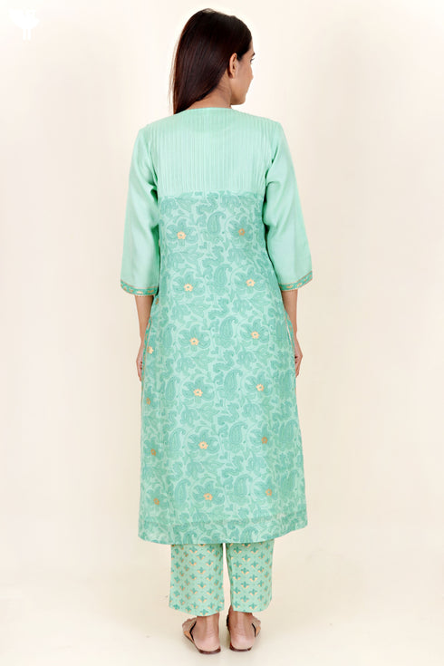 Chanderi Silk Kurta Pant And Dupatta Set In Block Print