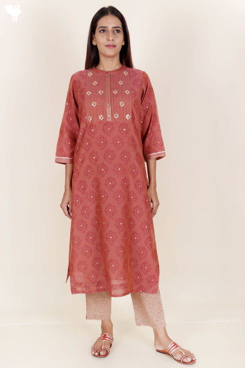 Chanderi Silk Kurta Pant And Dupatta Set In Block Print