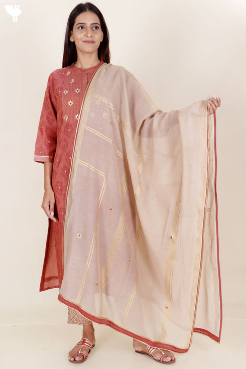 Chanderi Silk Kurta Pant And Dupatta Set In Block Print