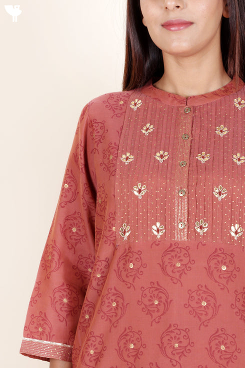 Chanderi Silk Kurta Pant And Dupatta Set In Block Print