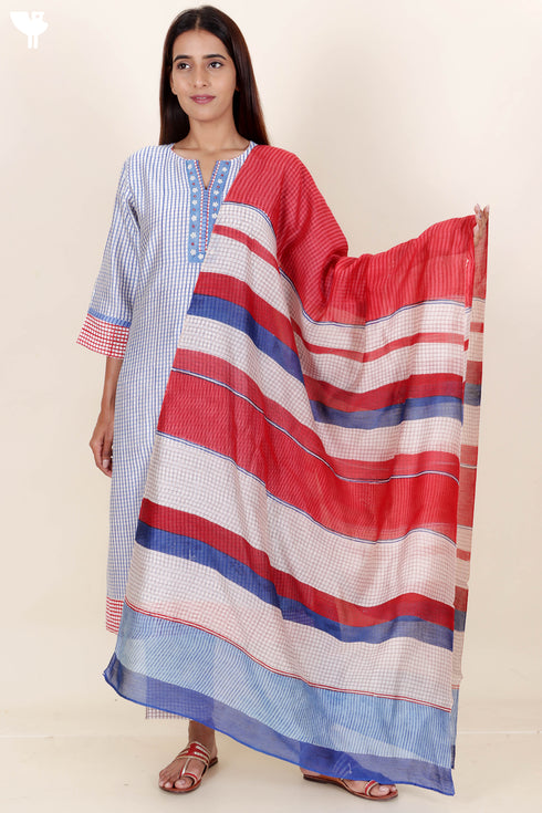 Chanderi Silk Kurta Pant And Dupatta Set In Block Print