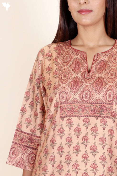 Tussar Cotton Kurta Pant And Dupatta Set In Floral Block Print