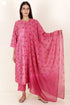 Tussar Cotton Kurta Pant And Dupatta Set In Floral Block Print