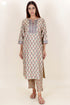 Tussar Cotton Kurta Pant And Dupatta Set In Block Print