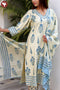 Tussar Cotton Kurta Pant And Dupatta Set In Block Print