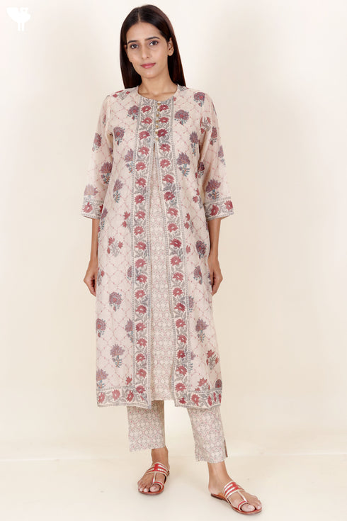 Chanderi Silk Kurta Pant And Dupatta Set In Block Print