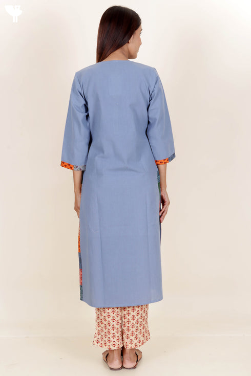 Khaadi Kurta Pant And Dupatta Set With Block Print