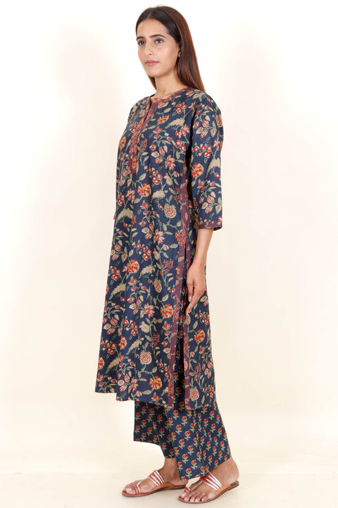 Cambric Cotton Kurta Pant And Mulmul Dupatta With Block Print