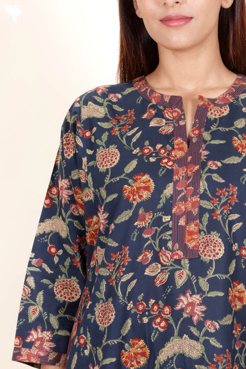 Cambric Cotton Kurta Pant And Mulmul Dupatta With Block Print