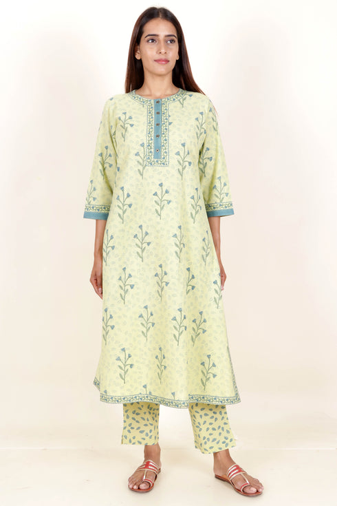 Khaadi Cotton Kurta And Pant Set With Kota Dupatta Block Print