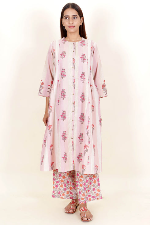 Khaadi Kurta Pant And Dupatta Set With Block Print