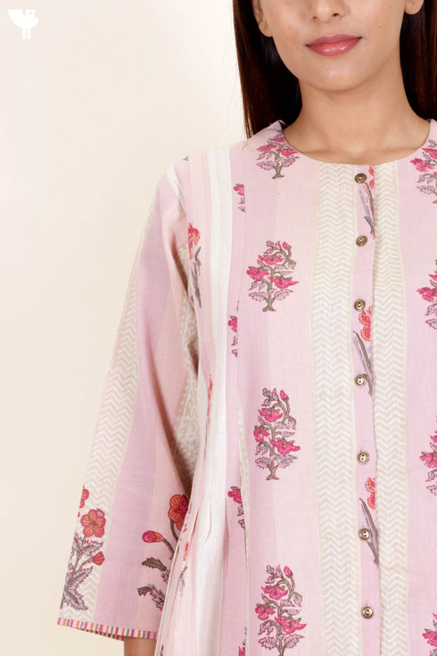 Khaadi Kurta Pant And Dupatta Set With Block Print