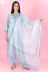 Kota Doria Kurta Pant Set With Dupatta In Block Print
