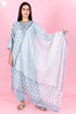 Kota Doria Kurta Pant Set With Dupatta In Block Print