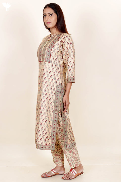 Khaadi Cotton Kurta Dupatta And Pant Set With Block Print
