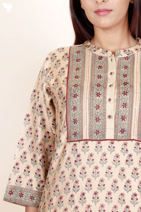 Khaadi Cotton Kurta Dupatta And Pant Set With Block Print