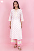 Slub Cotton Kurta Pajama With Kota Doria Dupatta in Block Print