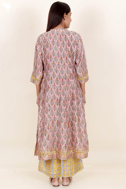 Modal Silk Kurta And Pant Set With Block Print