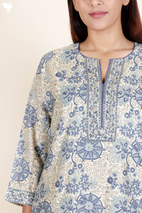 Tussar Cotton Kurta Pant And Dupatta Set With Block Print